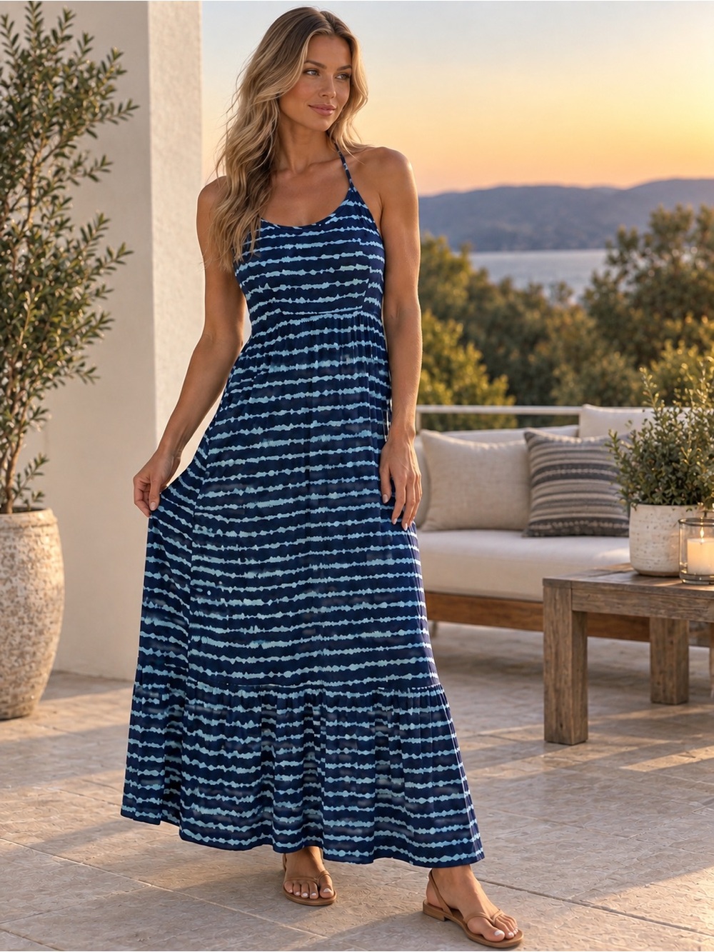 Mossimo Supply Co. Navy Blue Tie-Dye Slip Maxi Jumpsuit